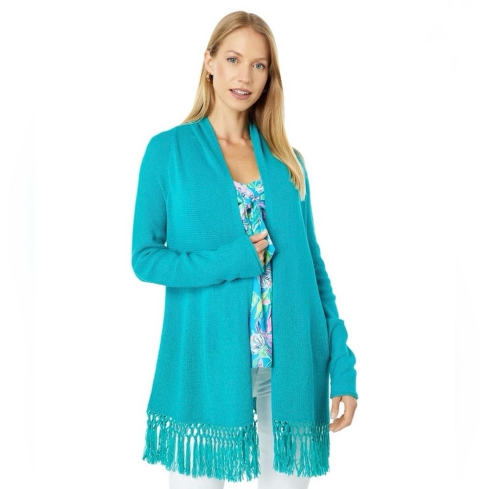 Lilly Pulitzer Tatum Teal Fringe Cardigan